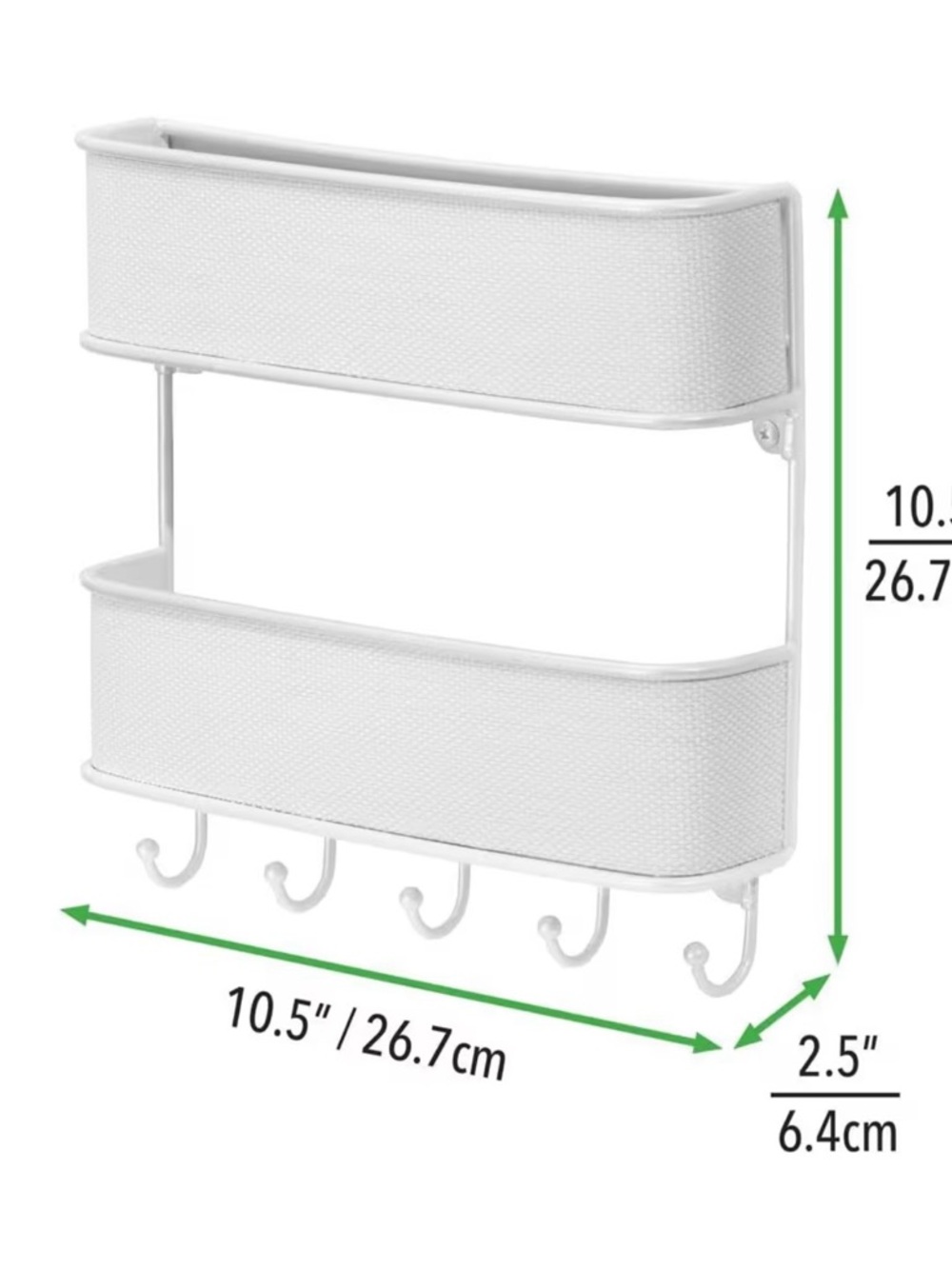mDesign 2-Tier Wall Mounted Mail Holder Organizer White Hooks - Picture 3 of 13